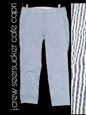 J.Crew Seersucker Cafe Capri Pants - Navy and White Stripe